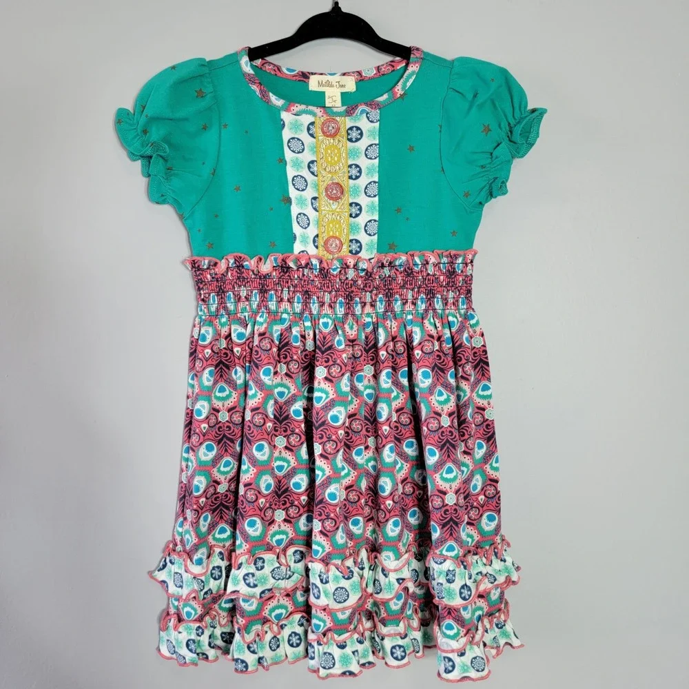 Matilda Jane Girls‎ Turquoise Star Ruffle Smocked Waist Dress Size 2T